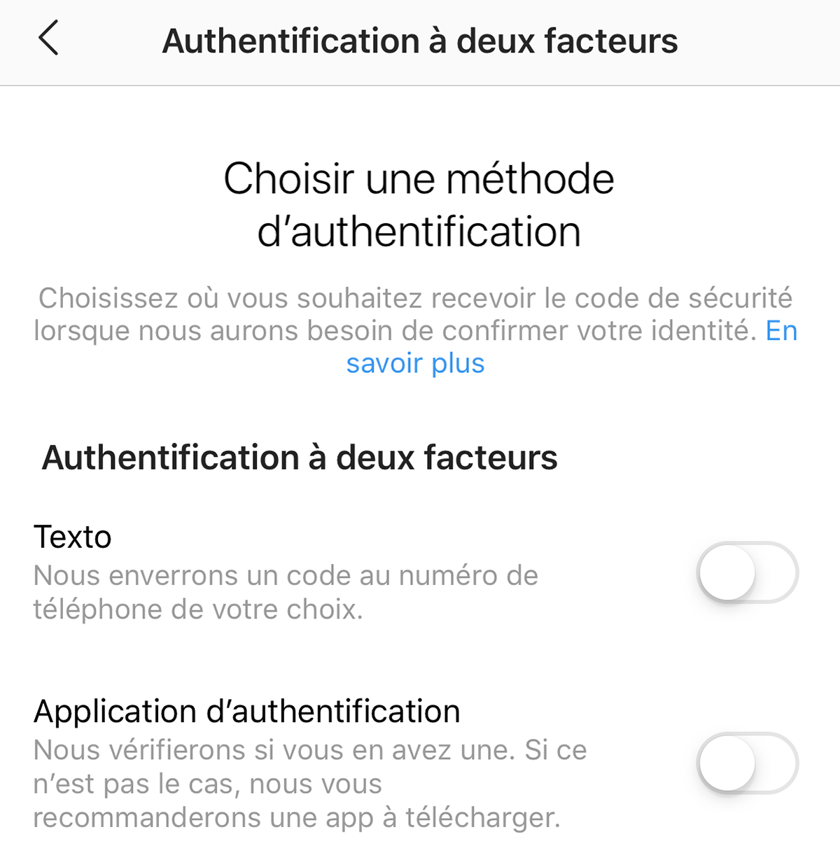 authentification à double facteur Instagram