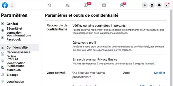 Page de confidentialité Facebook